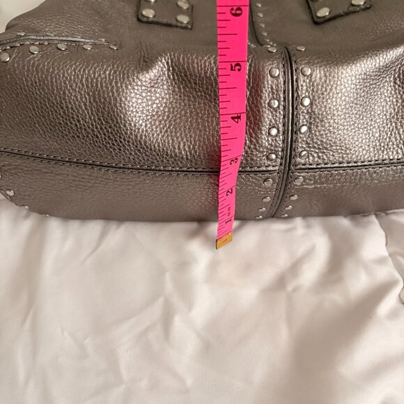 Michael Kors Leather Astor Studded Satchel Gunmetal Large Handbag - Picture 8 of 11